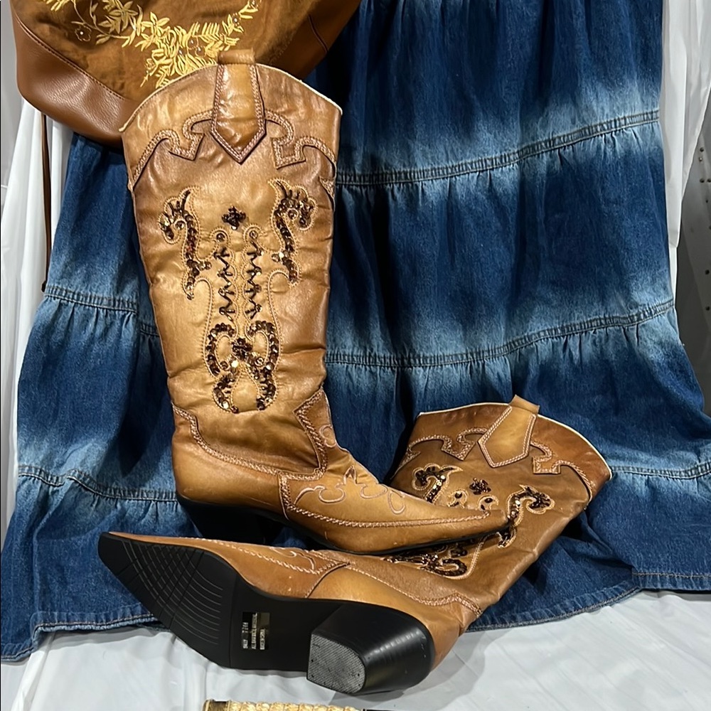 SOLD Embroidered Tan Western Boots